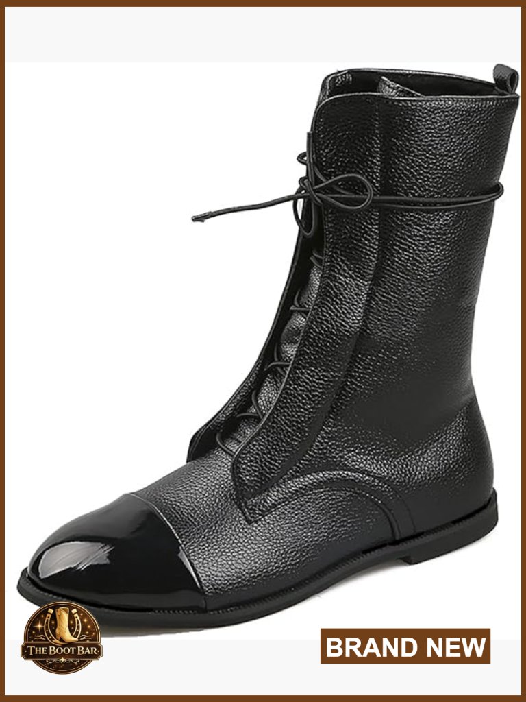 Women's Faux Leather Lace Up Mid Calf Boots Non Slip Square Heel